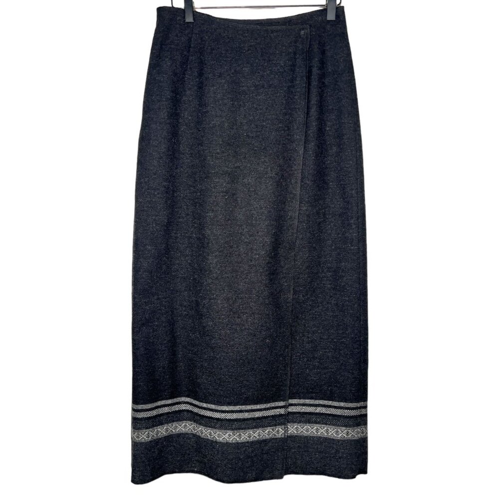 Vintage Eddie Bauer Recycled Wool Maxi Wrap Skirt Charcoal Gray Fall 6